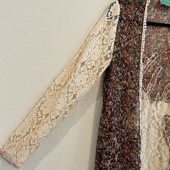 Judith March Anthropologie Women Cardigan Medium Lace Crochet Longline Floral - Picture 7 of 14